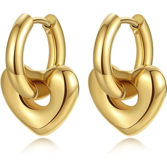 ⚡Gold Heart Hoop Earrings Stylish Dangle Jewelry for Women Romantic Gift Idea - Picture 1 of 6